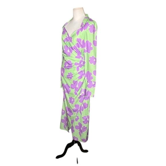 NWOT ASOS Design 70s Drape Front Wrap Midi Dress Green/Lilac Floral – Sz 4 - Picture 2 of 9